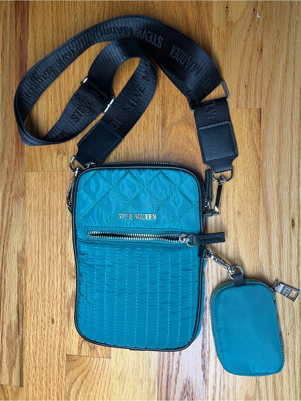 Steve Madden Teal Quilted bag with Detachable Pouch
